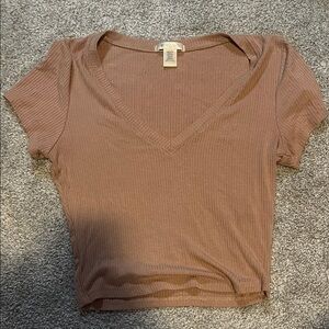 Bozzolo Brown Ribbed V-Neck Tee